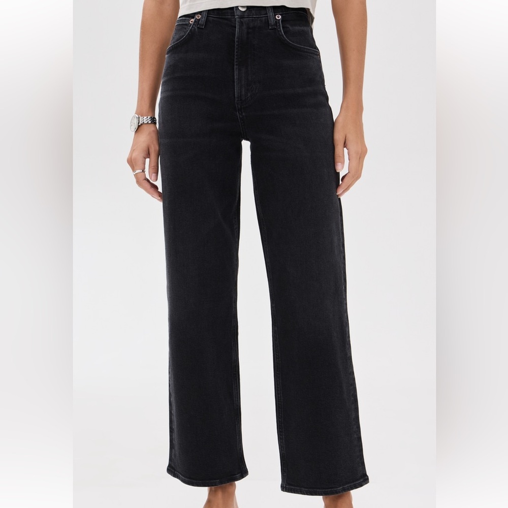 AGOLDE Ren: Black High Rise Wide Leg Jeans